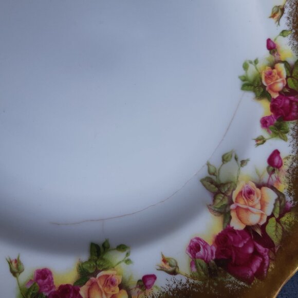 1940s Royal Chelsea Cake Plate, Teacup & Saucer, Golden Rose Bone China Vintage - Picture 13 of 14